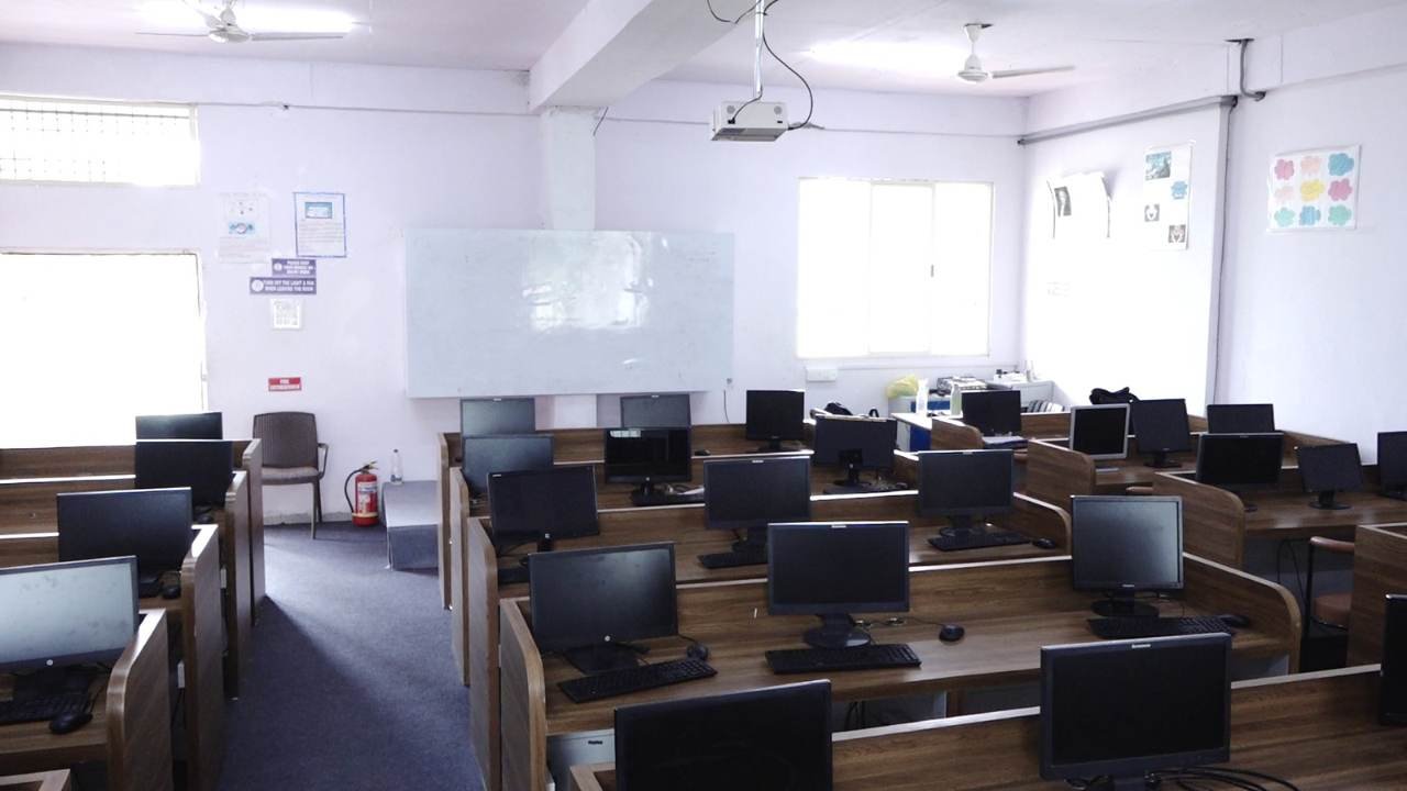 Computer laboratory with desktop workstations